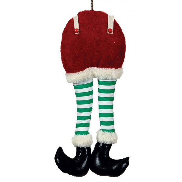 Χριστουγεννιάτικα Κρεμαστά Πόδια Άγιου Βασίλη, με Ριγέ Πράσινες Κάλτσες (37cm)
